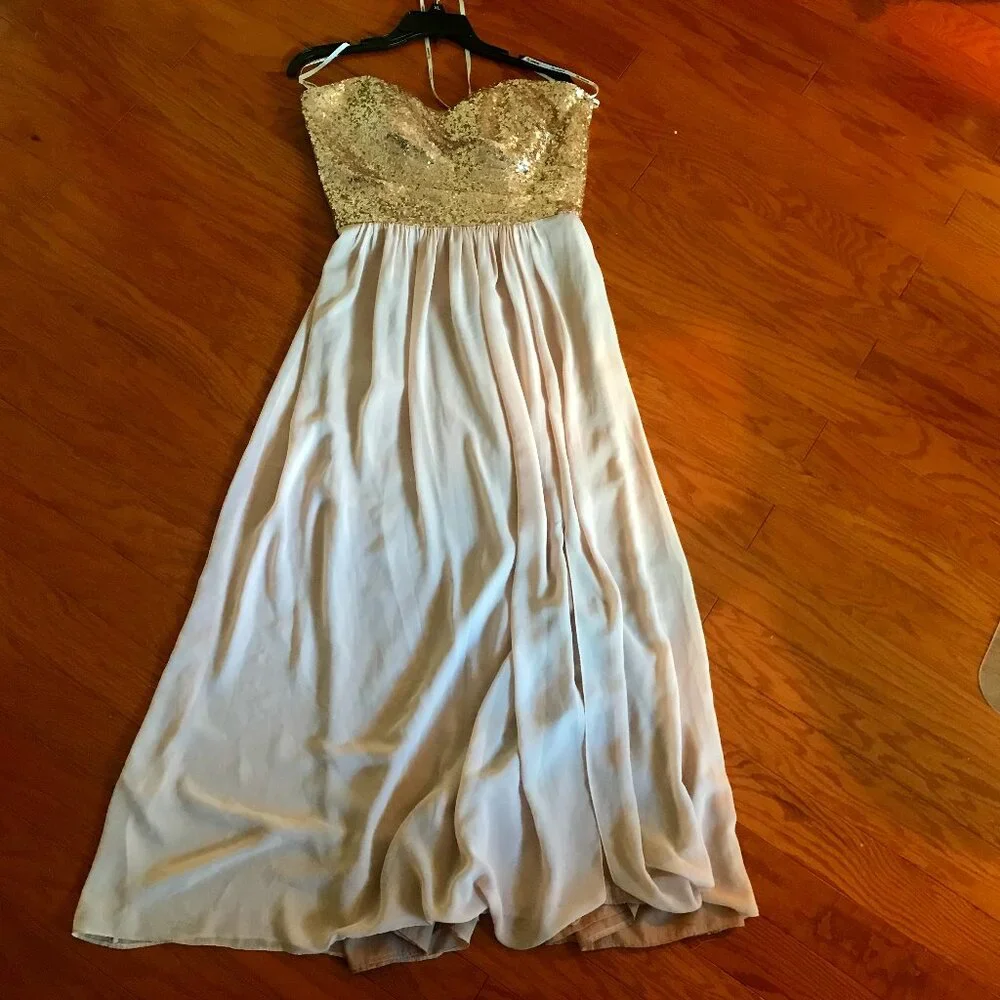 B2 JASMINE: PINK SEQUIN AND CHIFFON STRAPLESS MAXIDRESS SIZE  10 - Picture 2 of 4